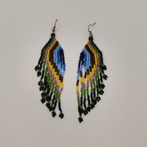 Handmade Multicolor Seed Bead Fringe Earrings - Women Jewelry